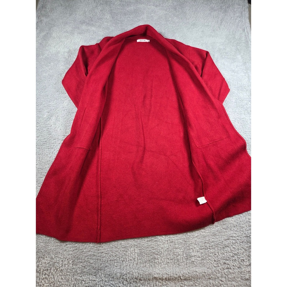 Minimalist Cardigan Womens Red Longline Open Front Sweater Shawl Collar Small - Picture 5 of 9